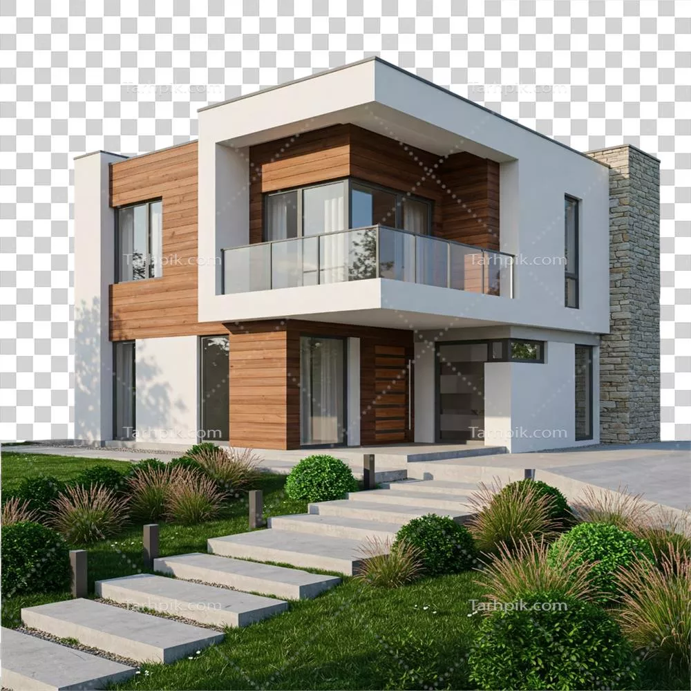 خانه مدرن با نما چوبی و باغ سبز زیبا