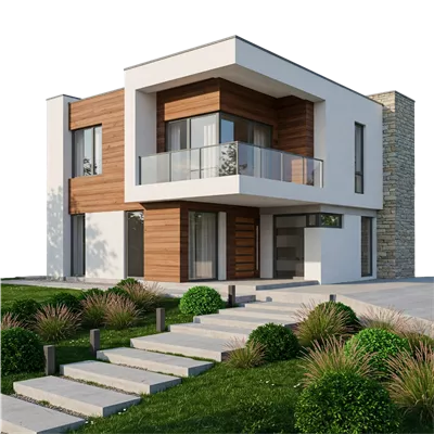 خانه مدرن با نما چوبی و باغ سبز زیبا