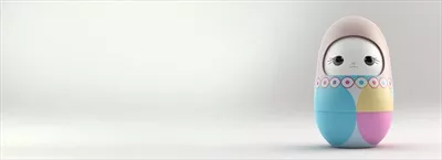 رندر سهبعدی عروسک ماتریوشک زیبا در برابر پسزمینه خاکستری و فضای خالی برای متن