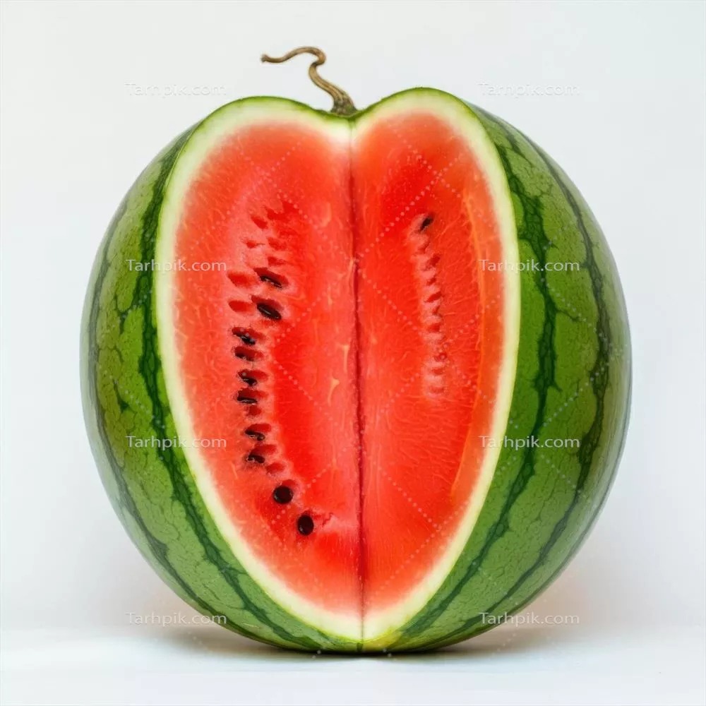 هندوانه تازه نیمه برش خورده با گوشت آبدار روی پس‌زمینه سفید