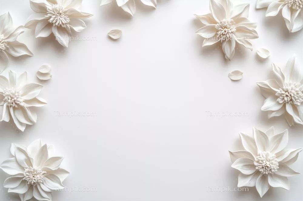 چیدمان گلهای زینتی سفید در پسزمینهای تمیز برای اهداف طراحی