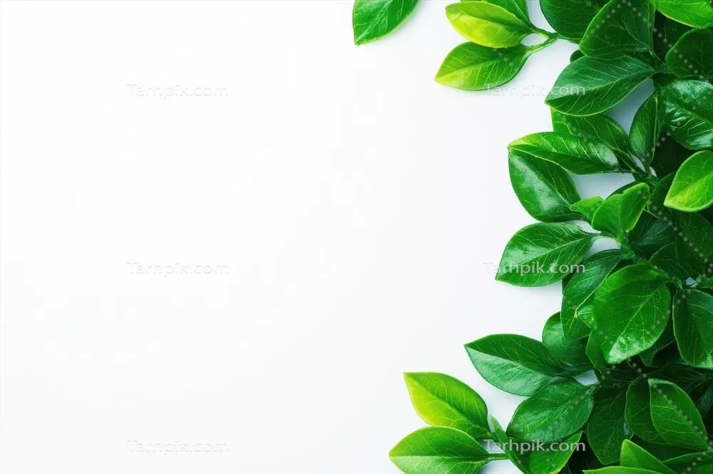 برگهای سبز و سرزنده به زیبایی بر روی پسزمینه سفیدی قرار گرفتهاند
