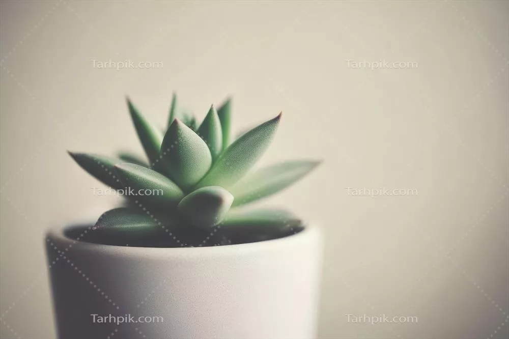 گیاهان گوشتی در گلدان سفید با پس‌زمینه نرم و خنثی