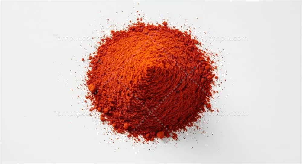توده ای از ادویه پودر قرمز روی پس زمینه سفید