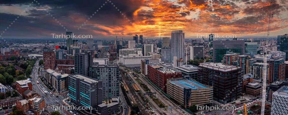 نمای هوایی از شهر منچستر در انگلستان با جاذبههای شهری و مناظر زیبای آن