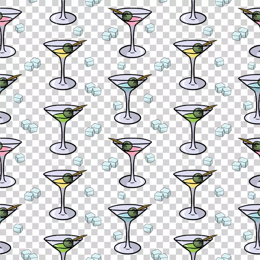 لیوانهای مارتینی شیشهای با الگوی مربع بدون درز و زیتون سبز