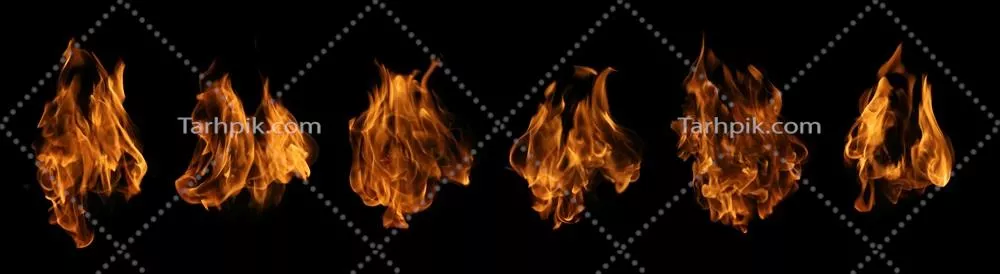 مجموعه آتش: شعله‌های در حال سوختن بر روی پس‌زمینه تاریک برای طراحی گرافیکی