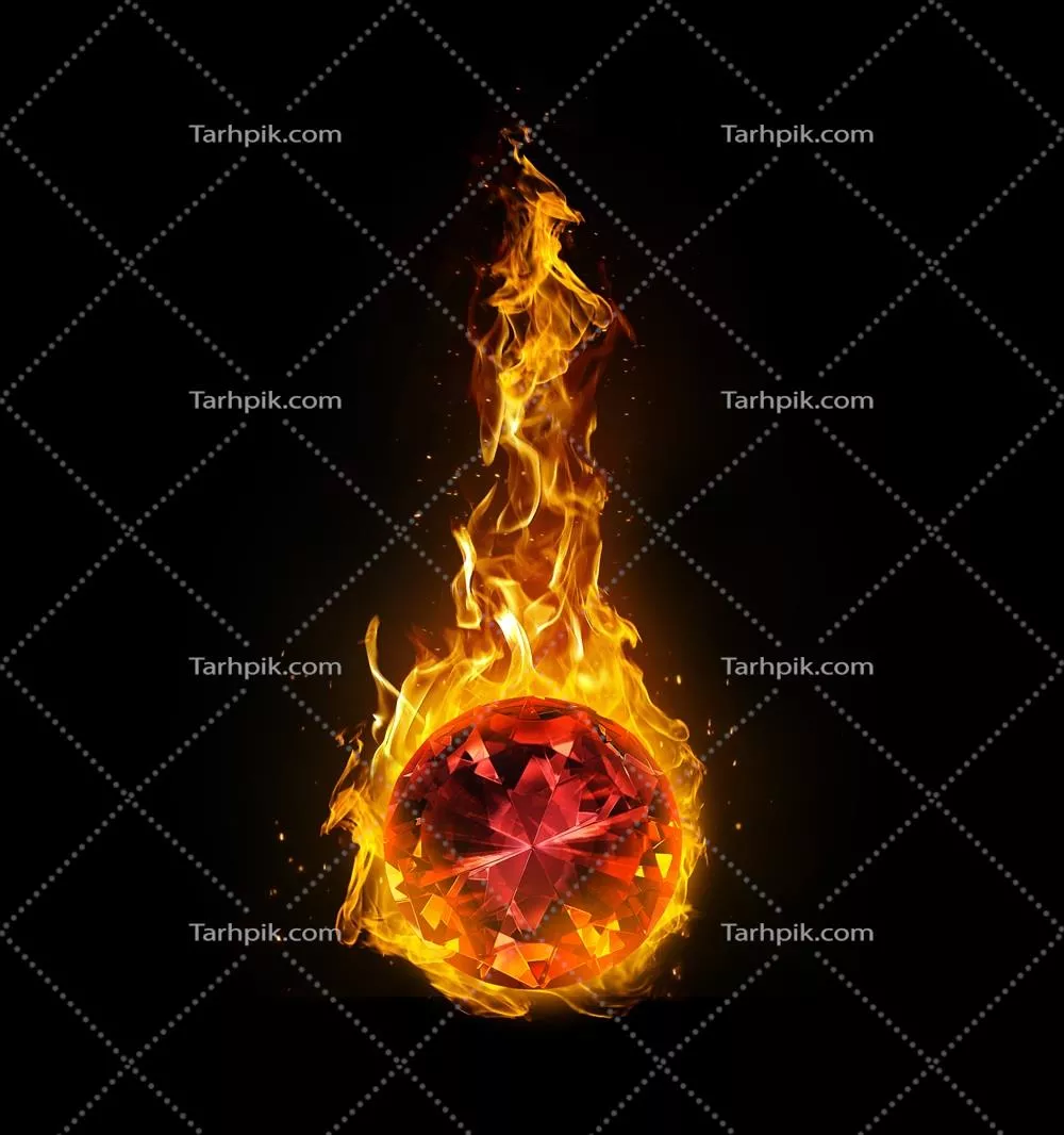 الماس درخشان به رنگ قرمز در حال شعله ور روی پس زمینه سیاه