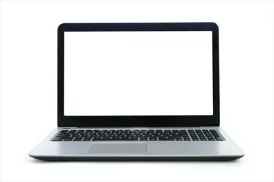لپتاپ ایزوله با صفحهنمایش خالی بر روی پسزمینه سفید