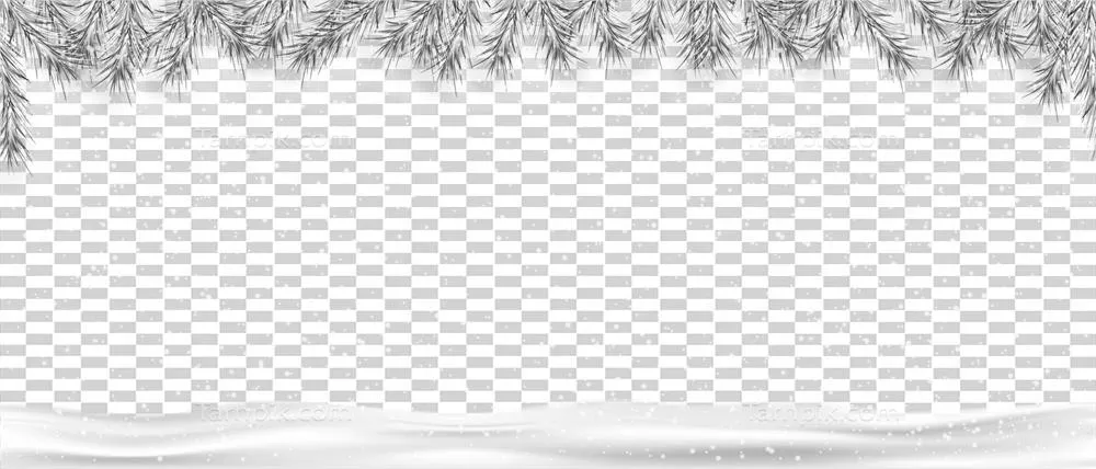 طرح هنری زنجیر نقره‌ای کریسمس با شاخه‌های کاج پوشیده از برف برای کارت تبریک سال نو