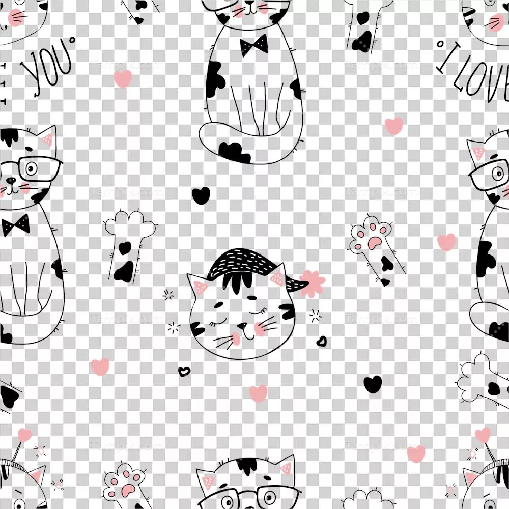 الگو بی‌نقص با گربه‌ها به سبک طراحی دستی و خطی