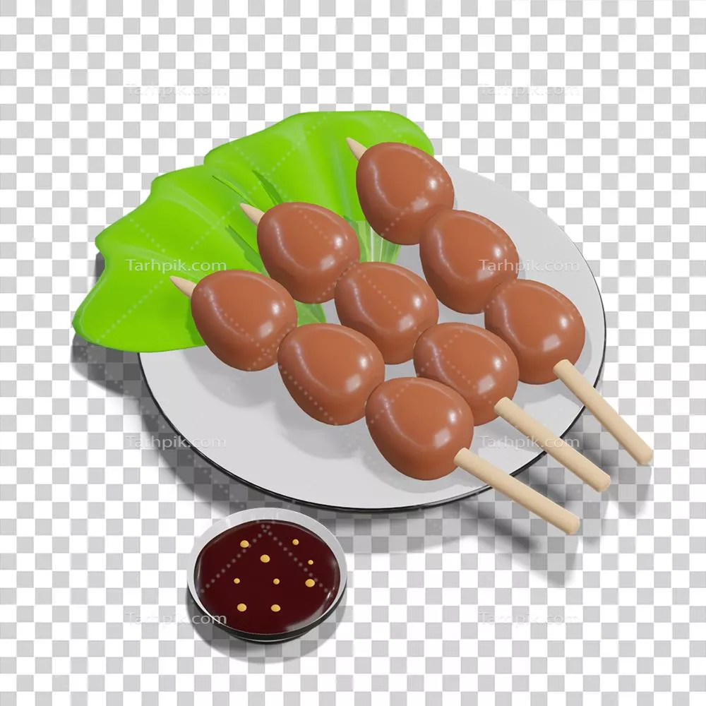 سیخ کباب تخممرغ بلدرچین با طراحی سهبعدی و پسزمینه شفاف