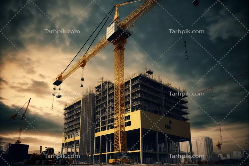 ساختوساز در محل پروژه با جرثقیلهای towering و تجهیزات مدرن