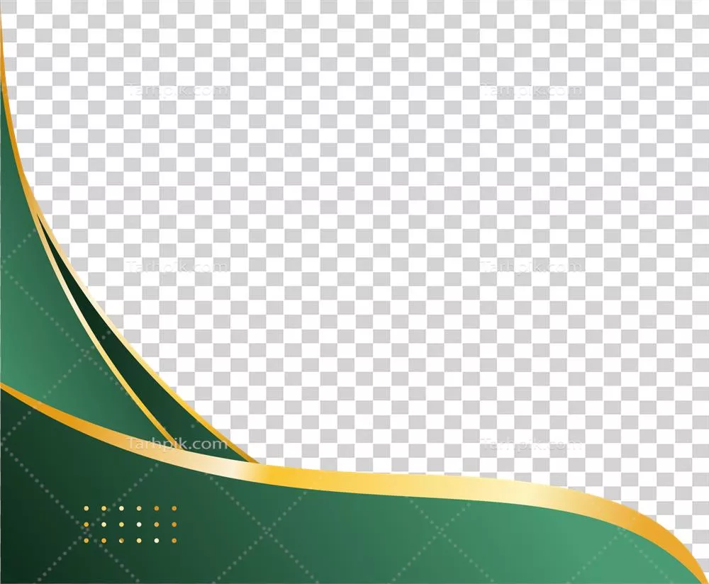 حاشیه انتزاعی سبز و طلایی با منحنی و گوشه های طلایی زیبا