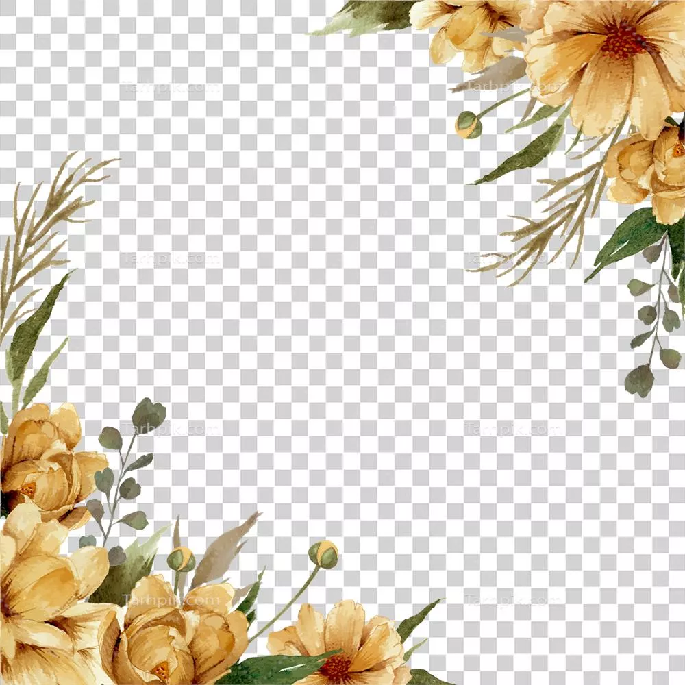 تصویر حاشیه ای گل های طلایی با تکنیک آبرنگ به همراه طراحی زیبا