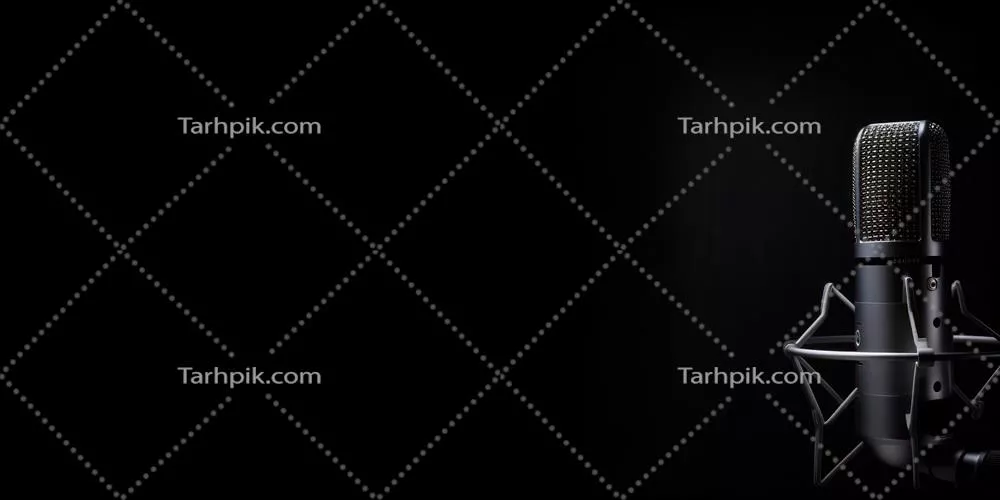 میکروفون استودیو پادکست بر روی پسزمینه تاریک با طراحی شیک و مدرن