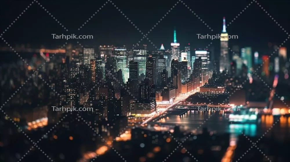 نورهای محو در شهر: نورهای بوکه از ساختمانها و چشمانداز شبانه شهر