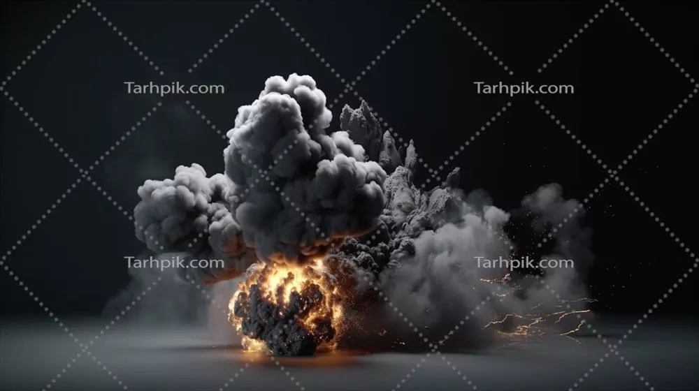 تصویر هنری ایجاد شده با هوش مصنوعی از انفجار بزرگ با دود و آتش در پسزمینه سیاه