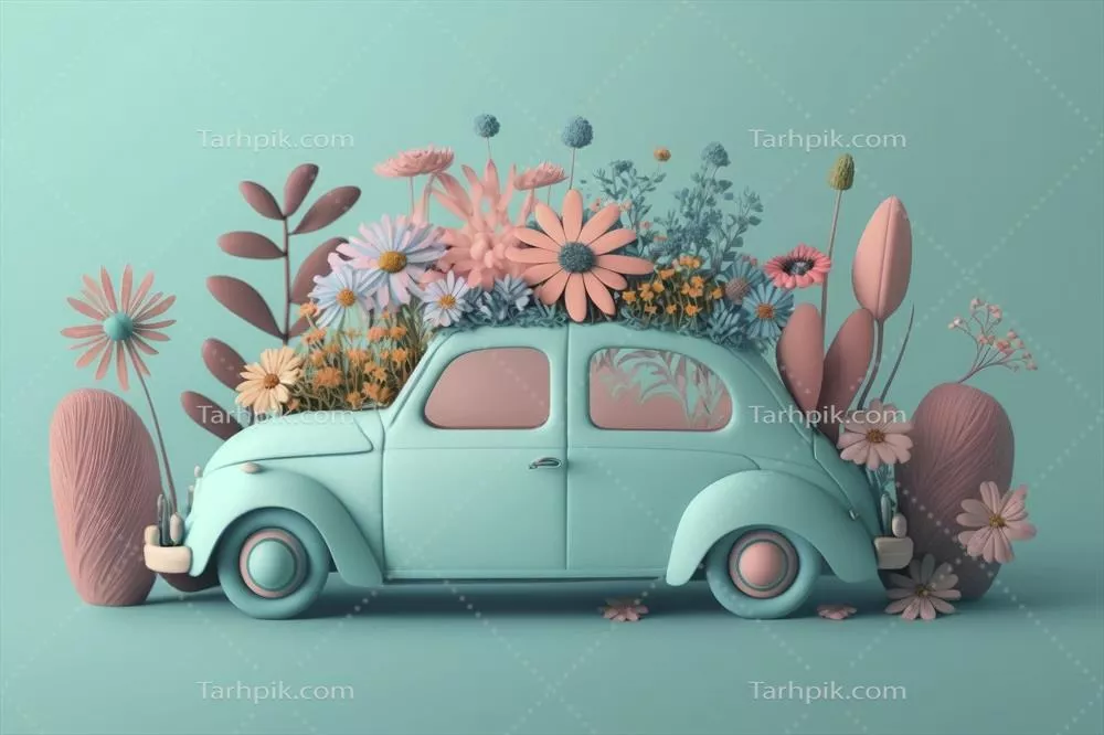 خودرویی با گلهای بهاری و تابستانی به رنگ پاستلی برای شیوه زندگی مثبت و مراقبت از خود
