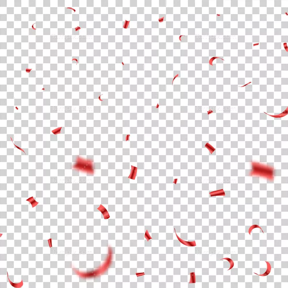 برگزاری جشن با ریزش کنفیتی قرمز در پسزمینه شفاف و تصویر جشنواره