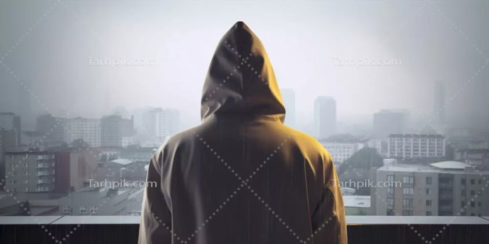 شخصیتی با کلاهی در یک شهر بارانی: تصویری تولید شده توسط هوش مصنوعی