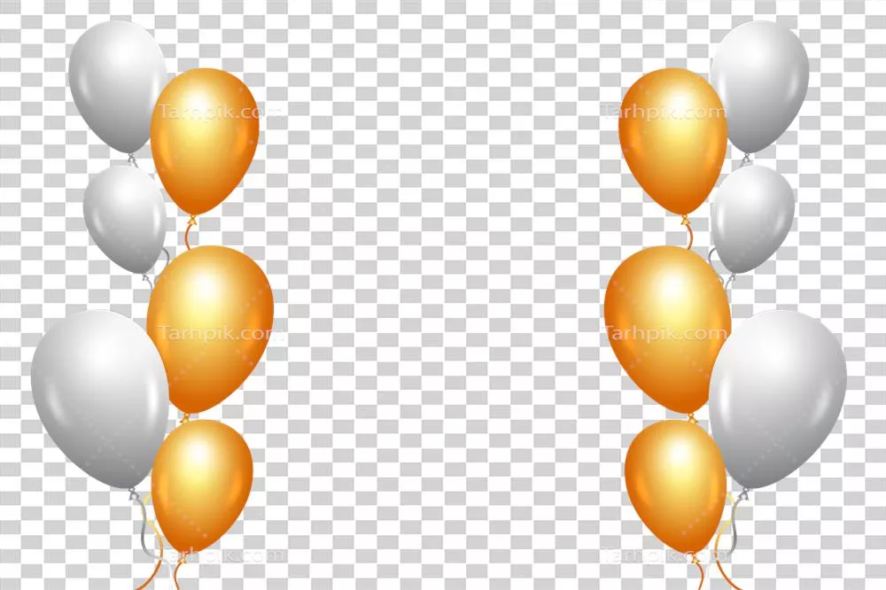 بنر تولد با بادکنک های طلایی و سفید و نورهای زیبا برای تبریک تولد