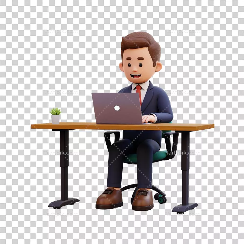 نقش آفرینی سه بعدی از یک مرد در حال کار با لپتاپ