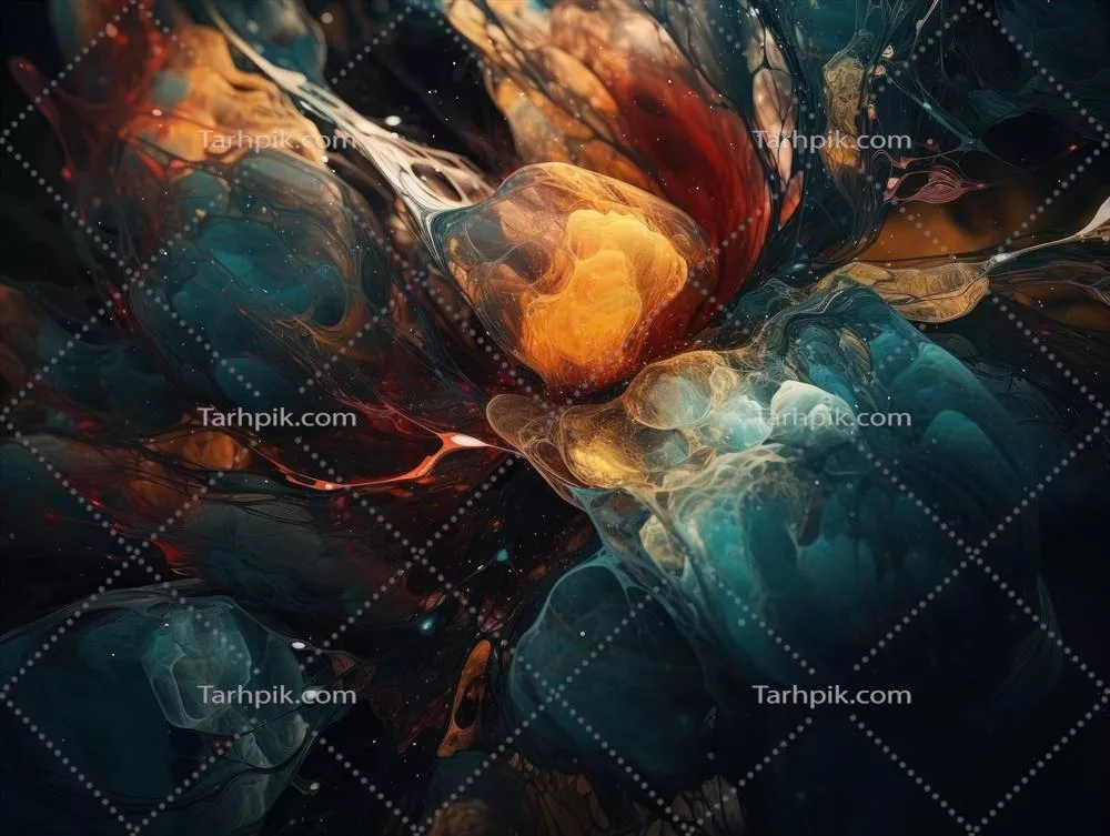 پس‌زمینه‌ی نقاشی مرمرین با اشکال مایع پویا و درخشان، ساخته‌شده با تکنولوژی هوش مصنوعی