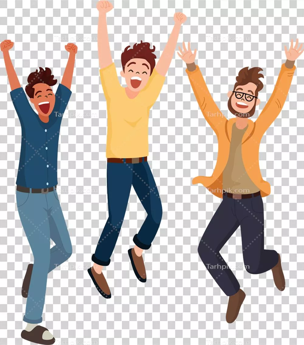 گروهی از جوانان شادی‌آفرین و متنوع در حال انجام فعالیت‌های شاد با طراحی کارتون