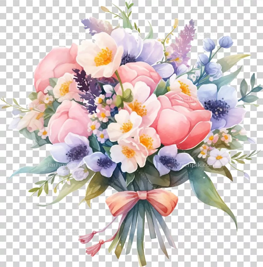 طرح گلهای آبرنگی شامل گلهای لاله و پیونی برای طراحی روز مادر