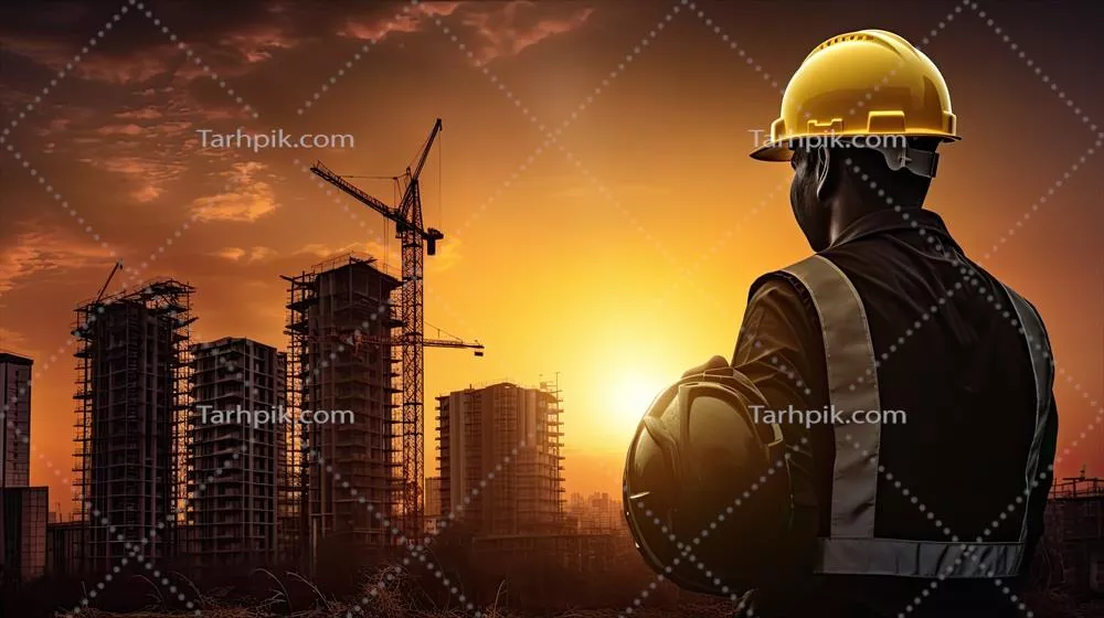 مهندس با کلاه زرد، ایمنی کارگران را در میان ساخت و ساز برج جدید تضمین میکند