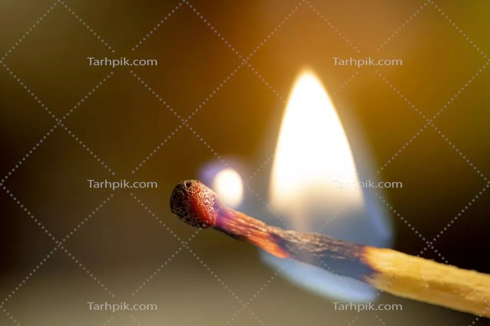 آتش بر روی یک چوب کبریت چوبی در نمای نزدیک پخش میشود