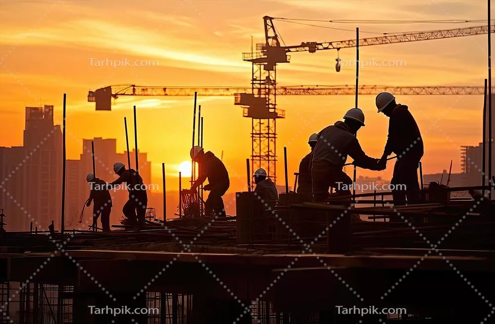 کارگران در حال کار بر روی سایت ساخت و ساز با هوش مصنوعی تولیدی