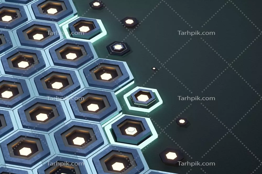 الگوی پسزمینه هگزagonal فلزی در سبک علمی تخیلی با رندر سهبعدی