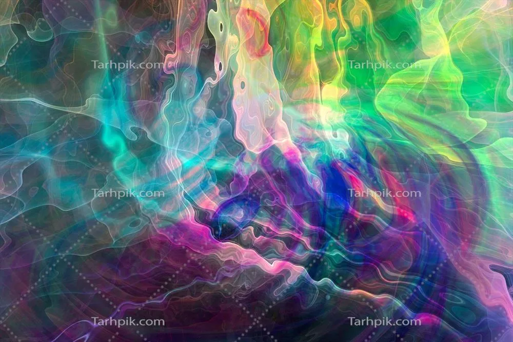 الگوی نقاشی رنگارنگ موجی با پس زمینه تیره و رندر سهبعدی