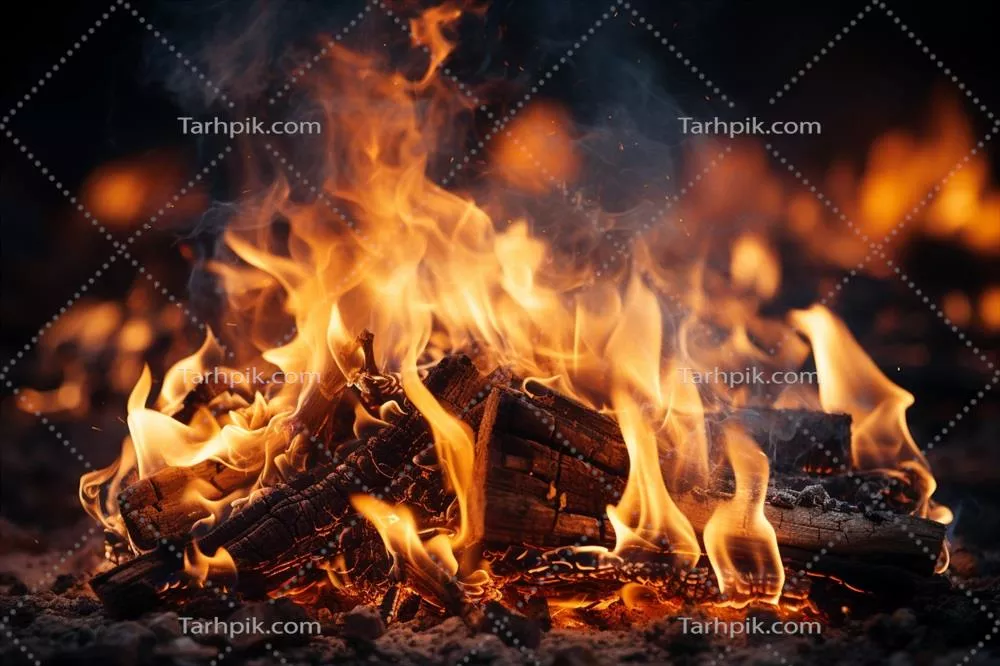 شعله‌های آتش که فضای خالی در مرکز را احاطه کرده‌اند، تولید شده با هوش مصنوعی