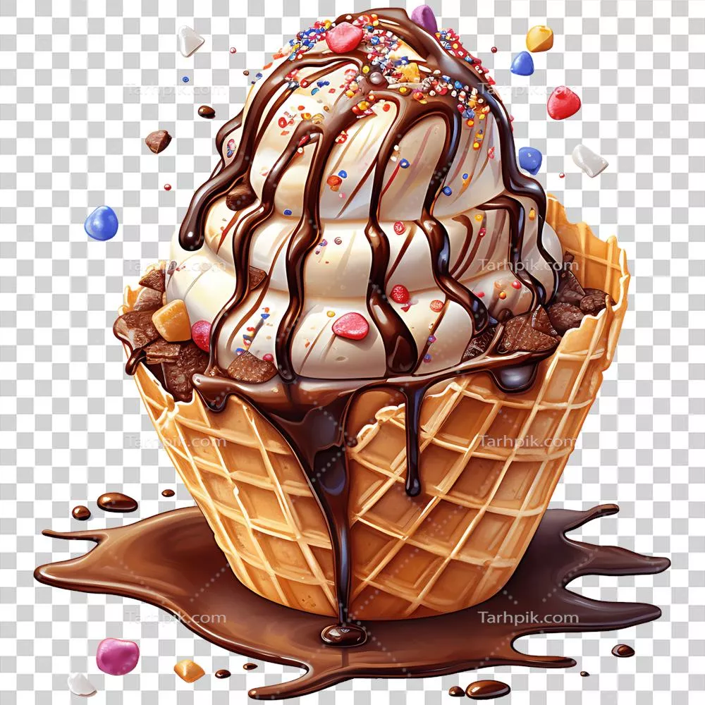 آیس‌کریم با تزیینات بر روی پس‌زمینه شفاف - طراحی شده با هوش مصنوعی