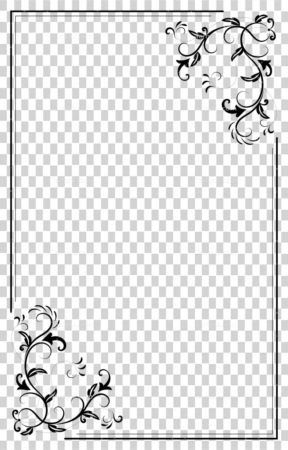 طرح حاشیه وینتیج سیاه با گل‌های انتزاعی برای کارت‌های عروسی و دعوت‌نامه‌ها