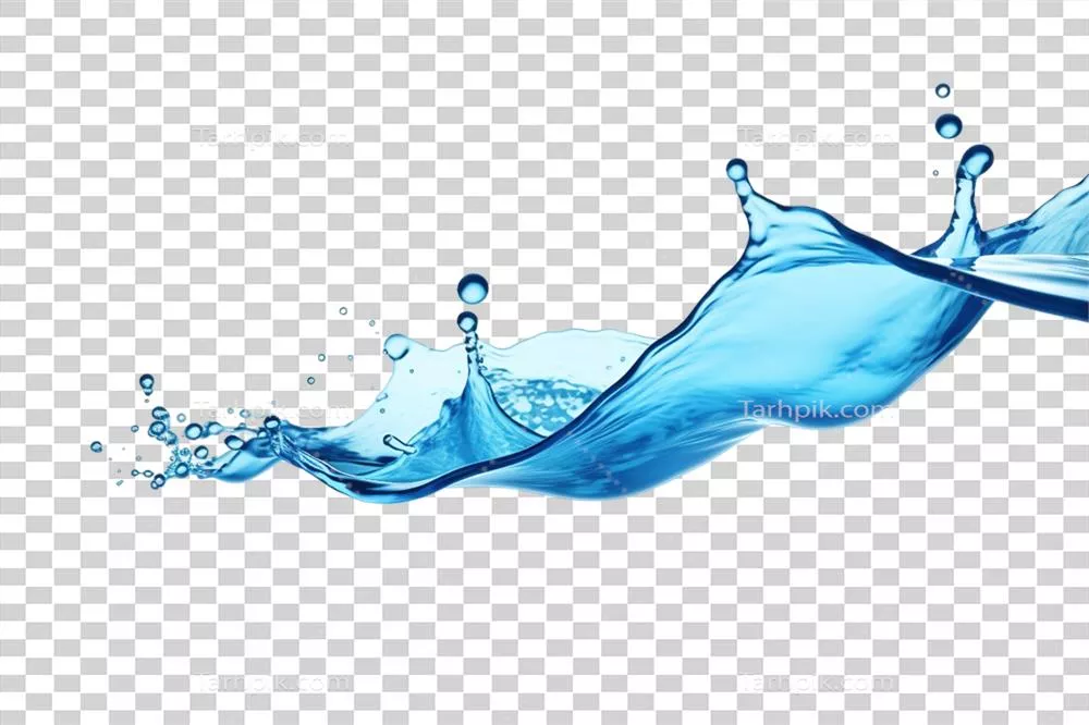 اجزای مختلف آب شامل پاشش، ریختن، چاله و قطرات بر روی پسزمینه شفاف
