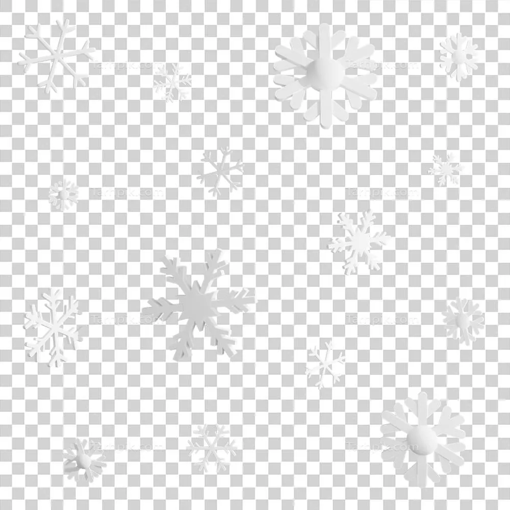 تصویر برف کوچک سفید بر روی پس زمینه شفاف متفاوت با طراحی تخت و 3D برای فصل کریسمس و زمستان