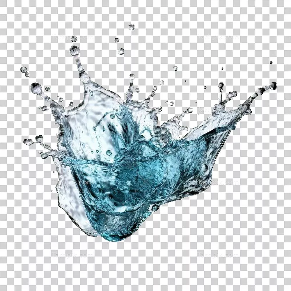 پاششهای آبی دینامیک تولید شده با هوش مصنوعی بر روی پسزمینه شفاف