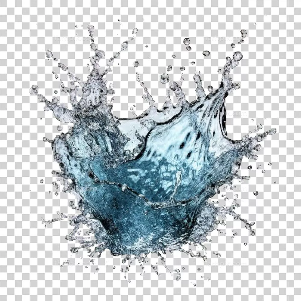 پاشش‌های آبی دینامیک تولید شده با هوش مصنوعی بر روی پس‌زمینه شفاف