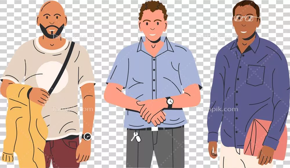 سه مرد ایستاده در کنار هم: دوستی و اتحاد در زمان حال