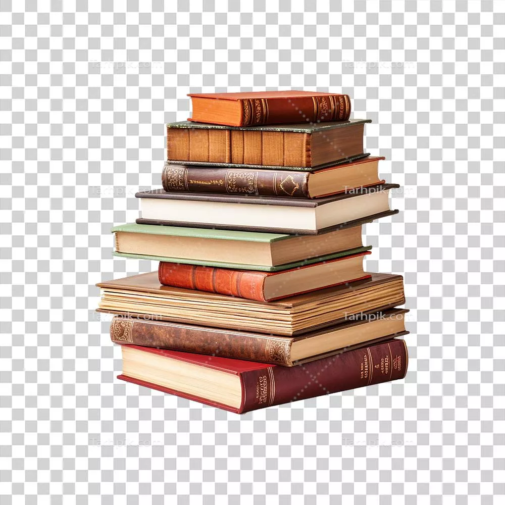 کتابهای تولید شده توسط هوش مصنوعی بر روی پسزمینه شفاف با چینشی منظم