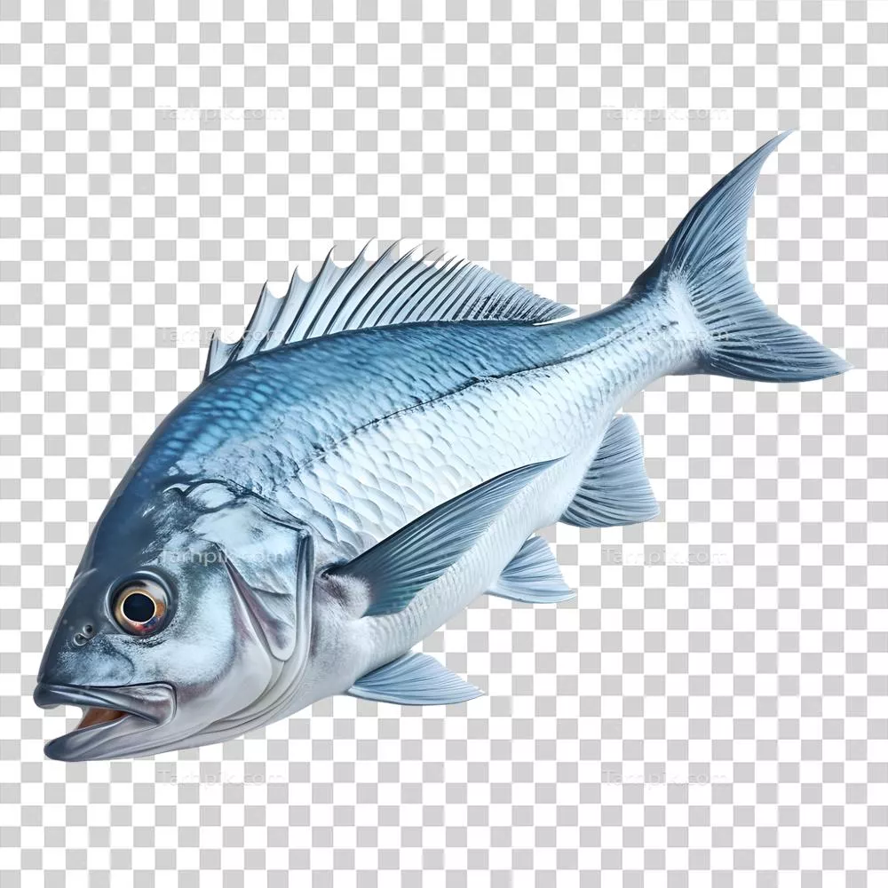 تصویر سه‌بعدی جذاب و رنگارنگ از یک ماهی زیبا در اقیانوس با پس‌زمینه شفاف