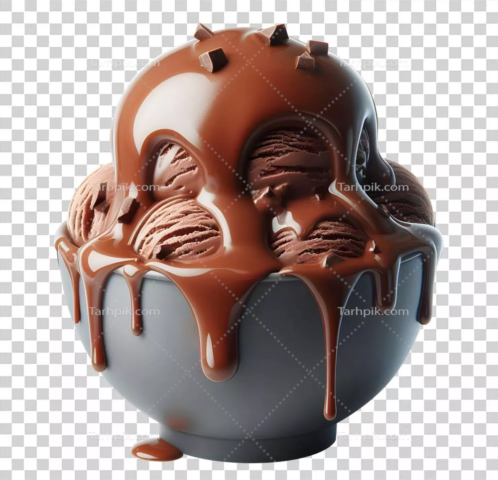 ژله شکلاتی تولید شده با هوش مصنوعی در ظرف و فنجان با پسزمینه شفاف