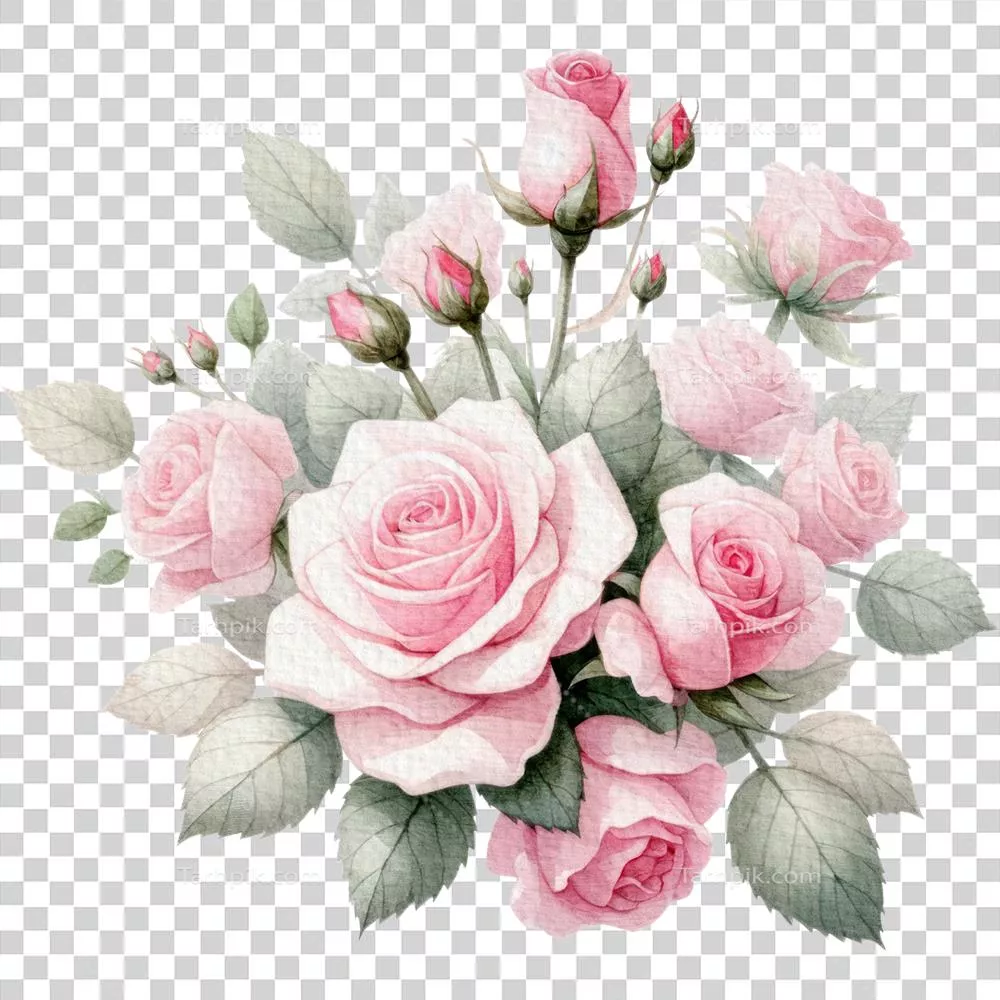 تزیینات هنری آبرنگی گل رز برای برانچ بهاری با حاشیه زیبا