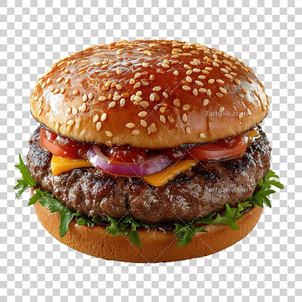 همبرگر بزرگ تولیدشده توسط هوش مصنوعی با پس‌زمینه شفاف