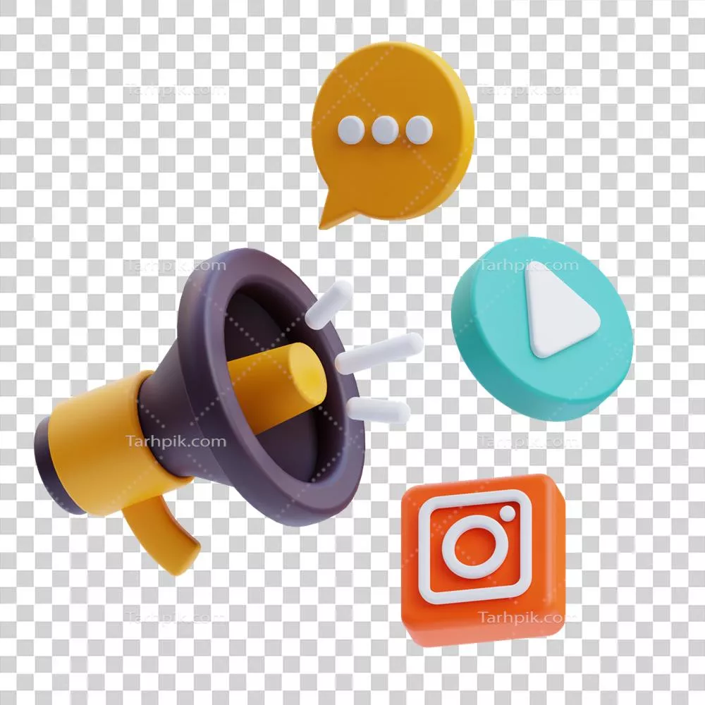 آیکون بازاریابی شبکه‌های اجتماعی سه بعدی بر روی پس‌زمینه شفاف