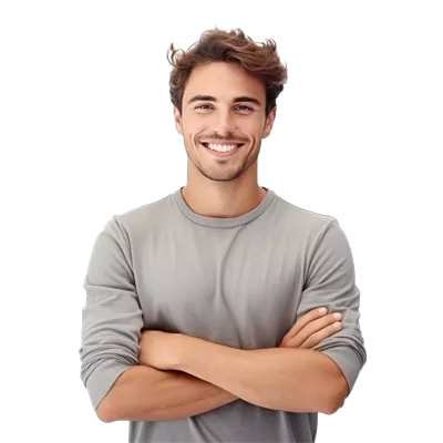 پرترهای از یک مرد جوان خوشتیپ و خوشرو با آغوشی بسته به صورت هوش مصنوعی